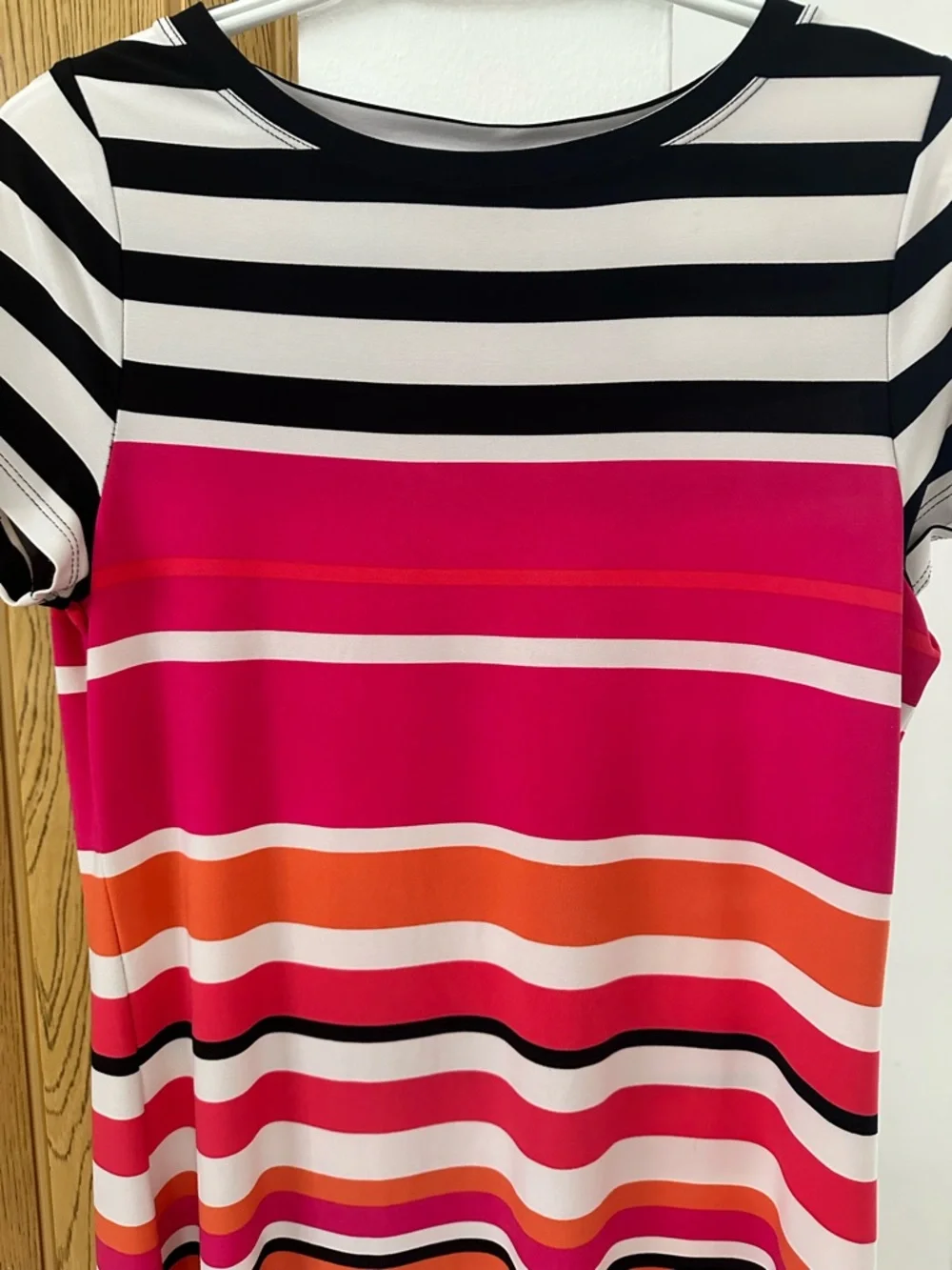 Calvin Klein Colorblock Stripe A-Line Dress | Short Sleeve Stretch | Size M - Picture 2 of 6